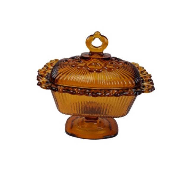 VTG Indiana glass wedding box candy dishlid amber - Picture 5 of 10